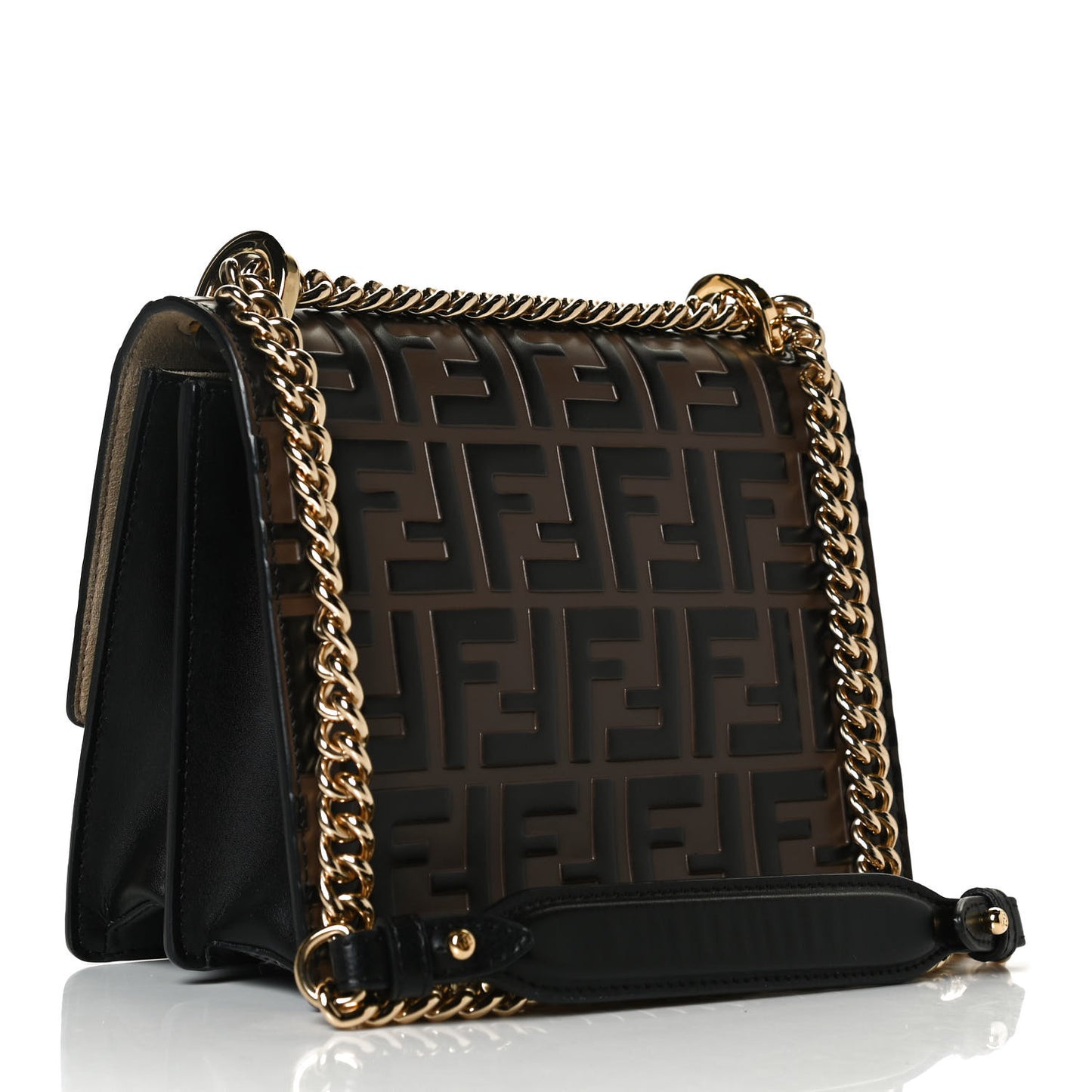 Vitello Liberty Bi-Color FF 1974 Embossed Small Kan U Shoulder Bag Maya Black