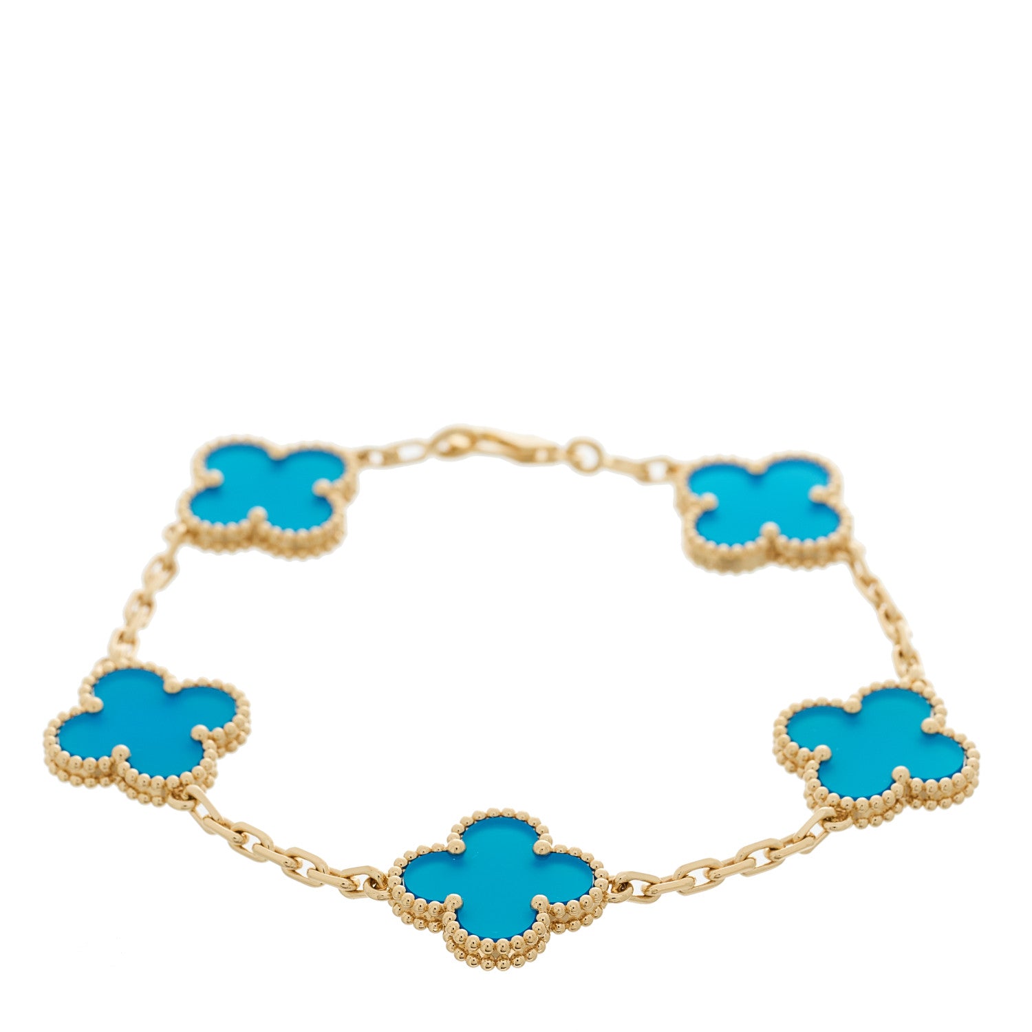 Van Cleef & Arpels 18K Yellow Gold Blue Agate 5 Motifs Vintage Alhambra Bracelet 1 of 5