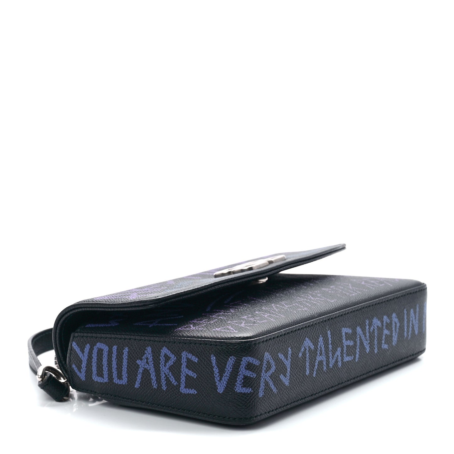 Grained Calfskin Graffiti BB Chain Wallet Black Bleu Violet