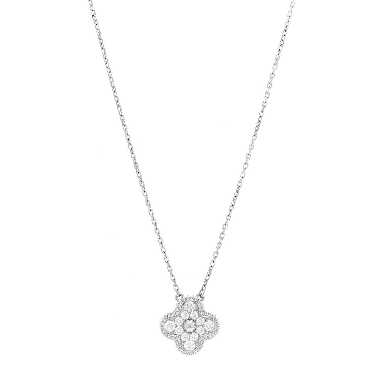Van Cleef & Arpels 18K White Gold Diamond Vintage Alhambra Pendant Necklace 2 of 9
