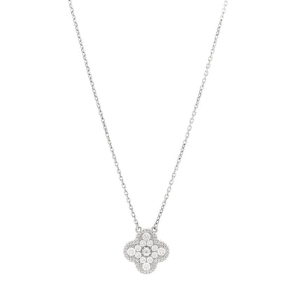 Van Cleef & Arpels 18K White Gold Diamond Vintage Alhambra Pendant Necklace 2 of 9