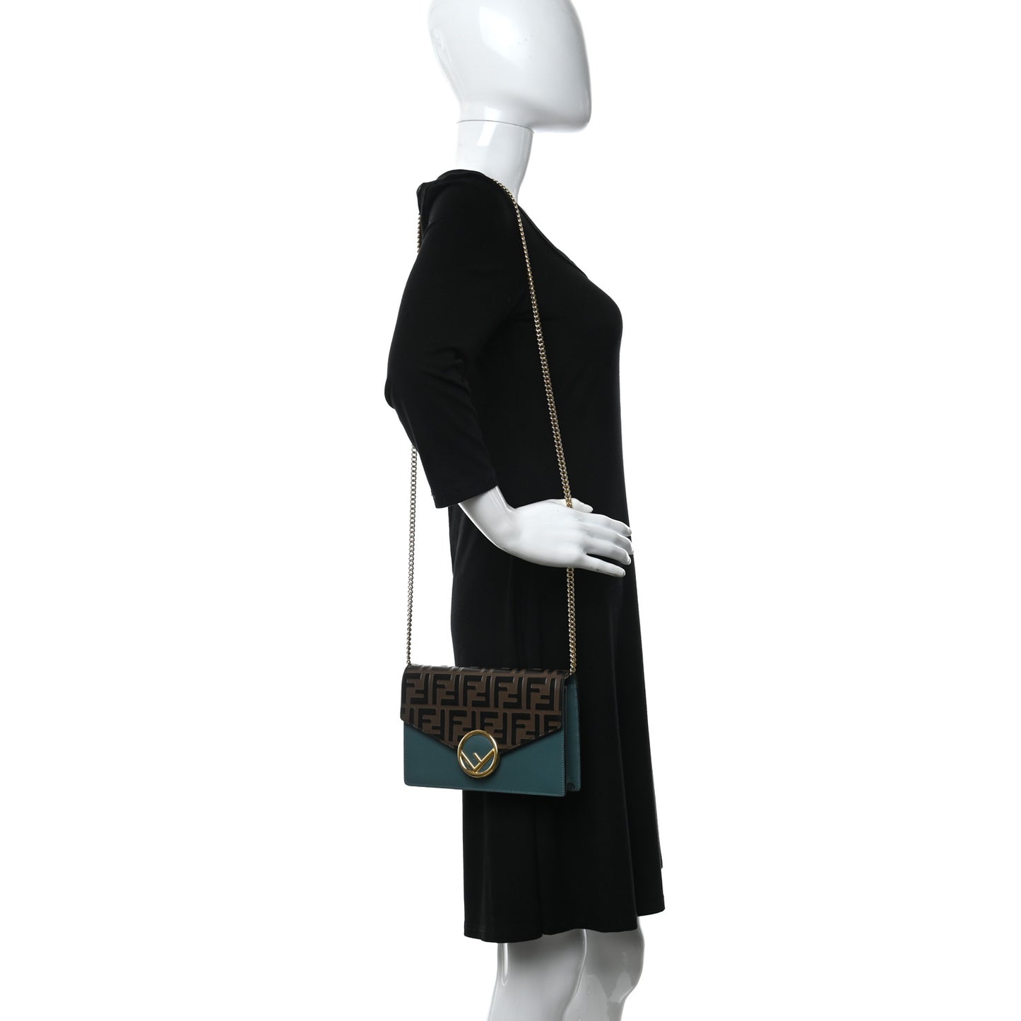 Vitello Cruise F is Fendi Bi-Color FF 1974 Embossed Medium Envelope Wallet On Chain Maya Black Azzurro Merlino