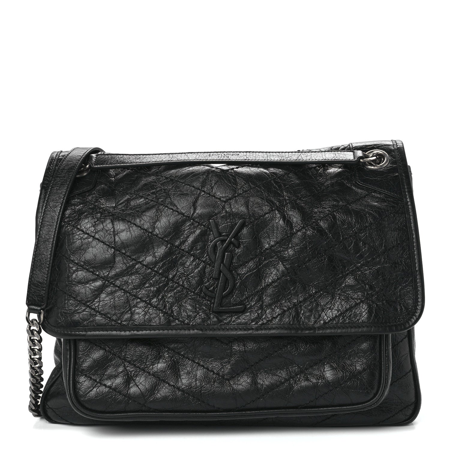 Saint Laurent Crinkled Calfskin Matelasse Monogram Large Niki Chain Satchel Black 1 of 12