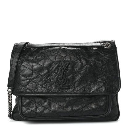 Saint Laurent Crinkled Calfskin Matelasse Monogram Large Niki Chain Satchel Black 1 of 12