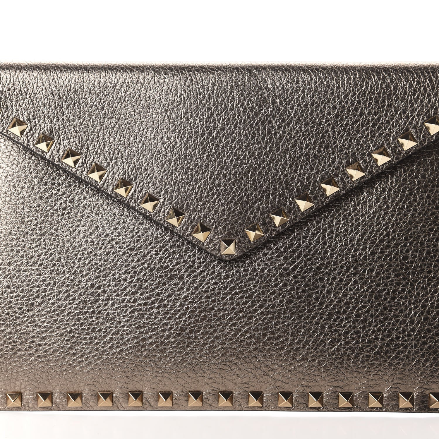 Valentino Garavani Metallic Pebbled Calfskin Large Rockstud Envelope Clutch Sasso 9 of 10