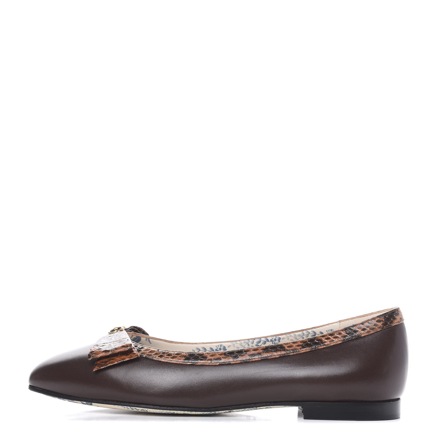 Gucci Malaga Kid Elaphe Yva Ballet Flats 37 Cocoa 1 of 9