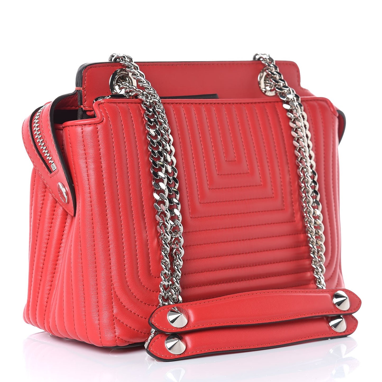 Shiny Nappa Trapuntata Small DotCom Click Chain Satchel Rojo