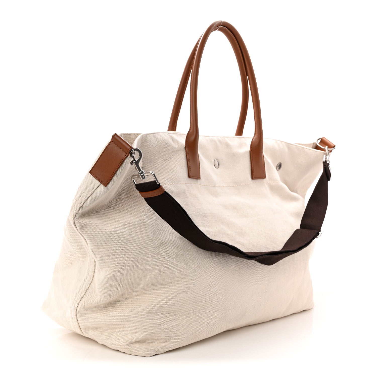 Saint Laurent Linen Calfskin Rive Gauche Maxi Tote Grege et Noir 5 of 19