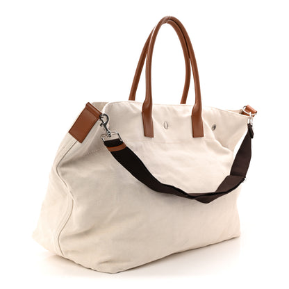 Saint Laurent Linen Calfskin Rive Gauche Maxi Tote Grege et Noir 5 of 19