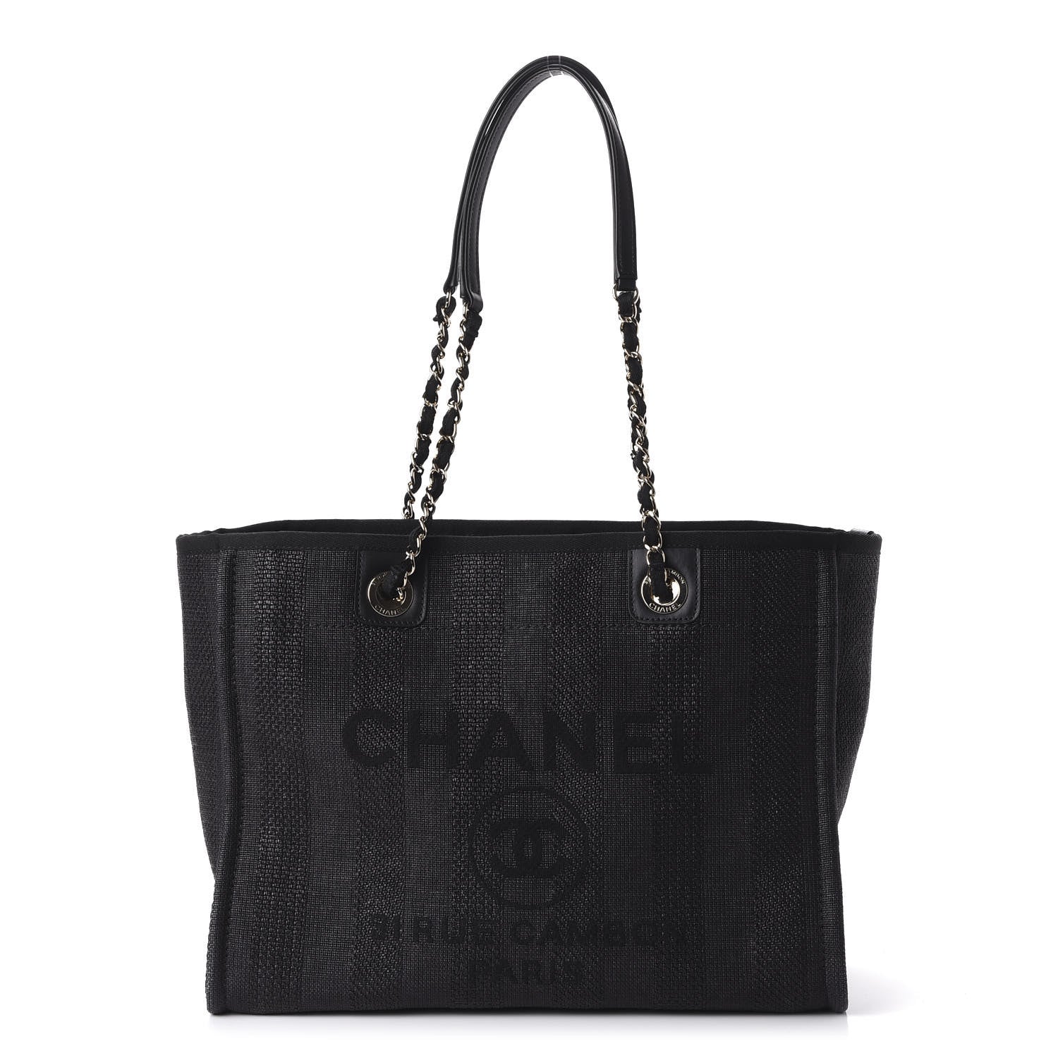 Chanel Mixed Fibers Striped Small Deauville Tote Black 1 of 10