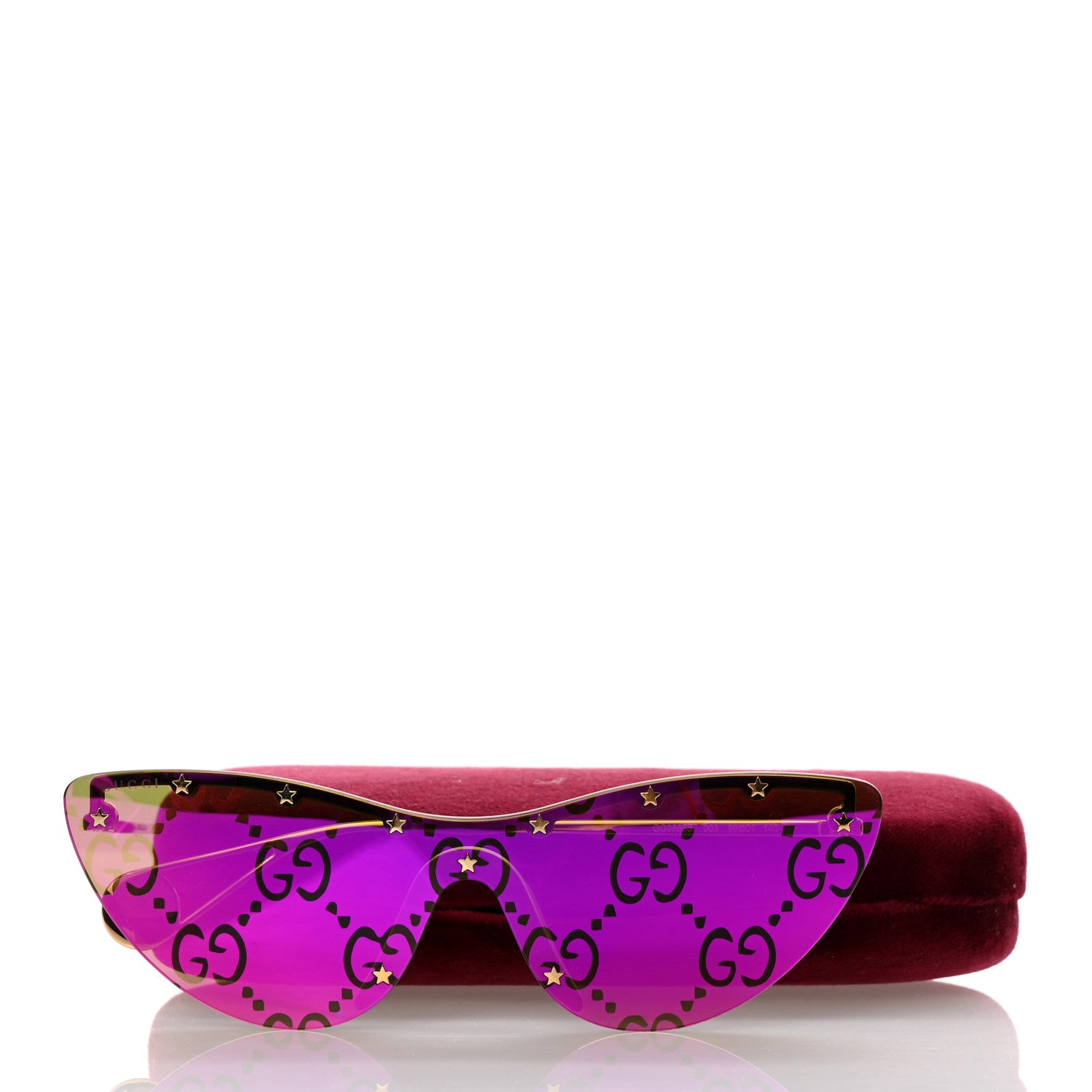 Gucci Metal Rimless Star Studded Monogram 90mm Cat Eye GG0666S Sunglasses Mirror Purple 8 of 8