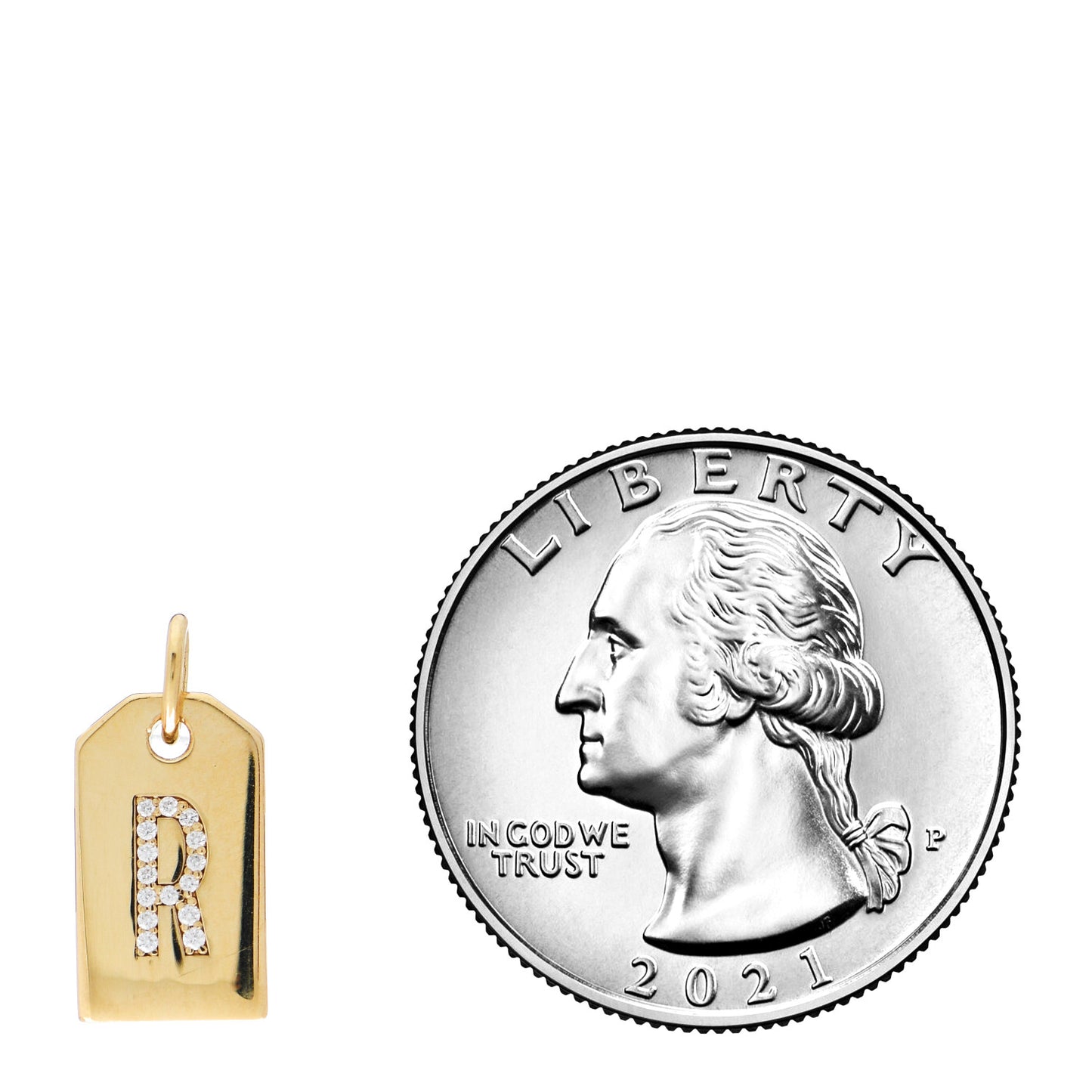 18K Yellow Gold Diamond Tag Letter R Charm