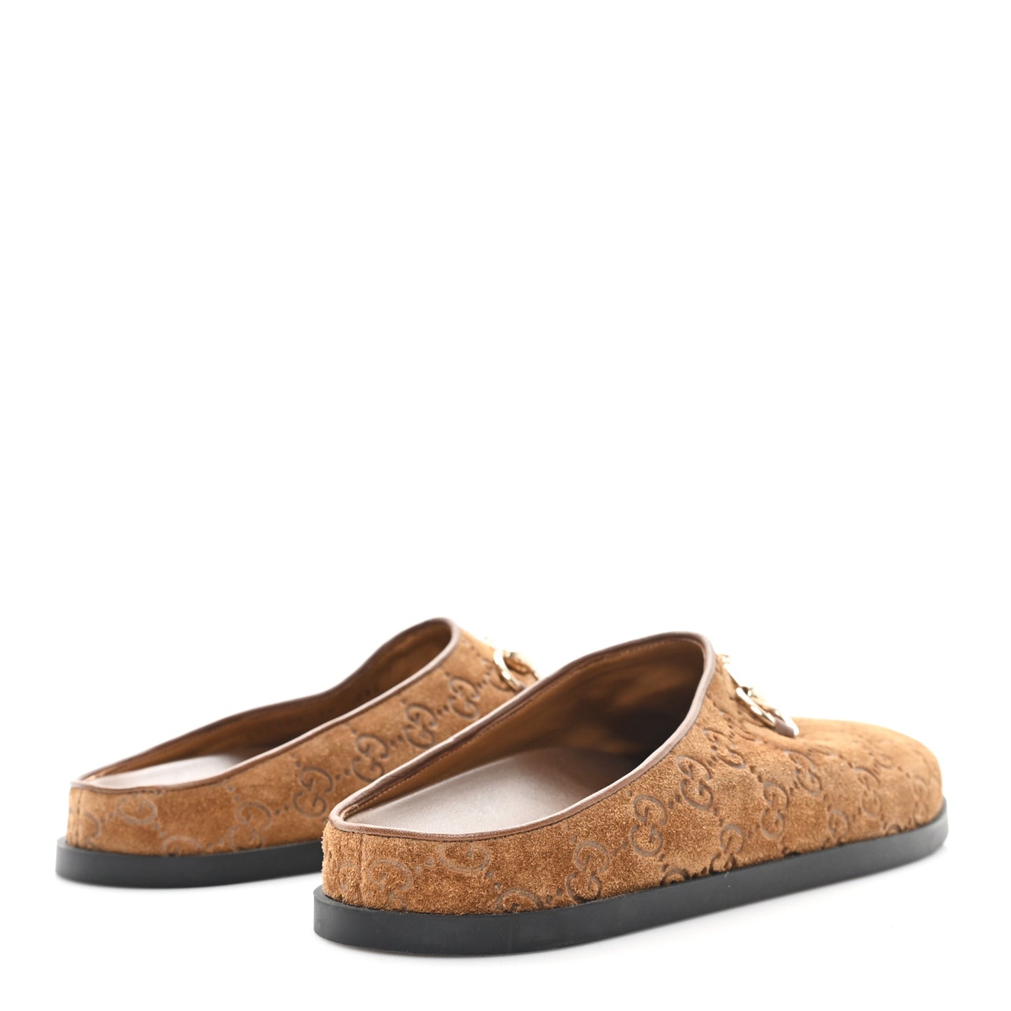 Suede GG Guccissima Womens Horsebit Mules 38 Brown
