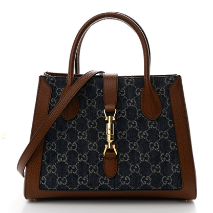 Gucci New Denim GG Monogram Dollar Calfskin Medium Jackie 1961 Tote Blue Tea Cuir Epilog 1 of 12