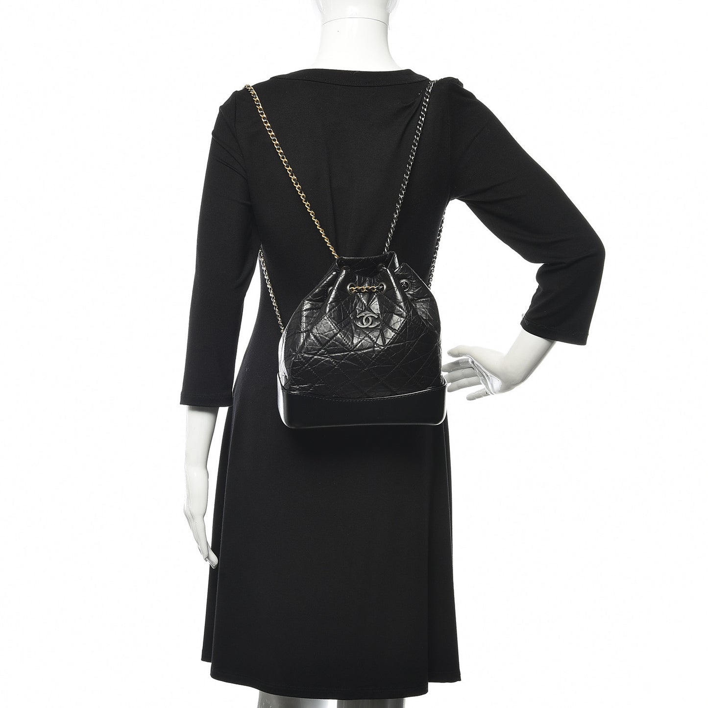 Aged Calfskin Quilted Small Gabrielle Backpack Black