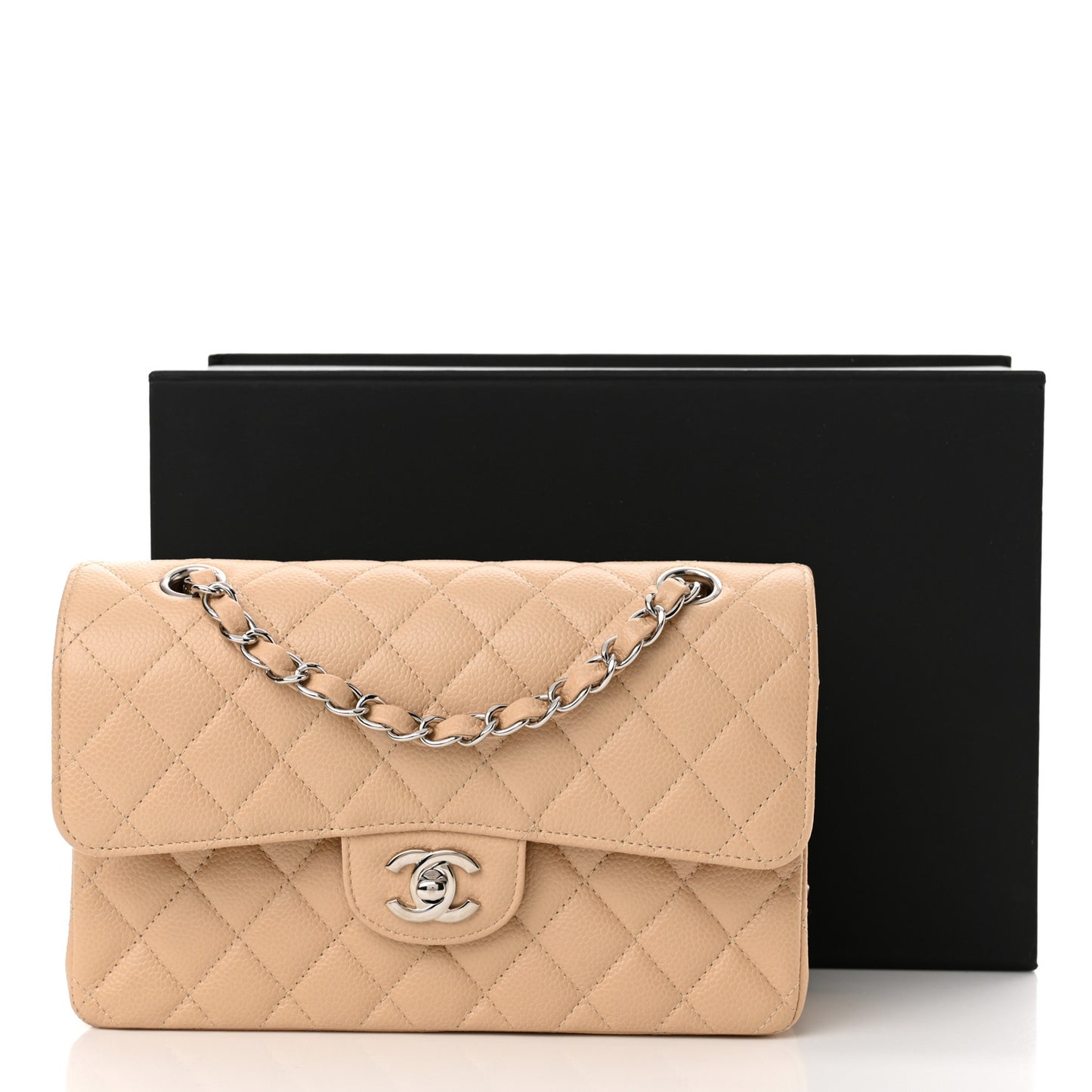 Caviar Quilted Small Double Flap Beige