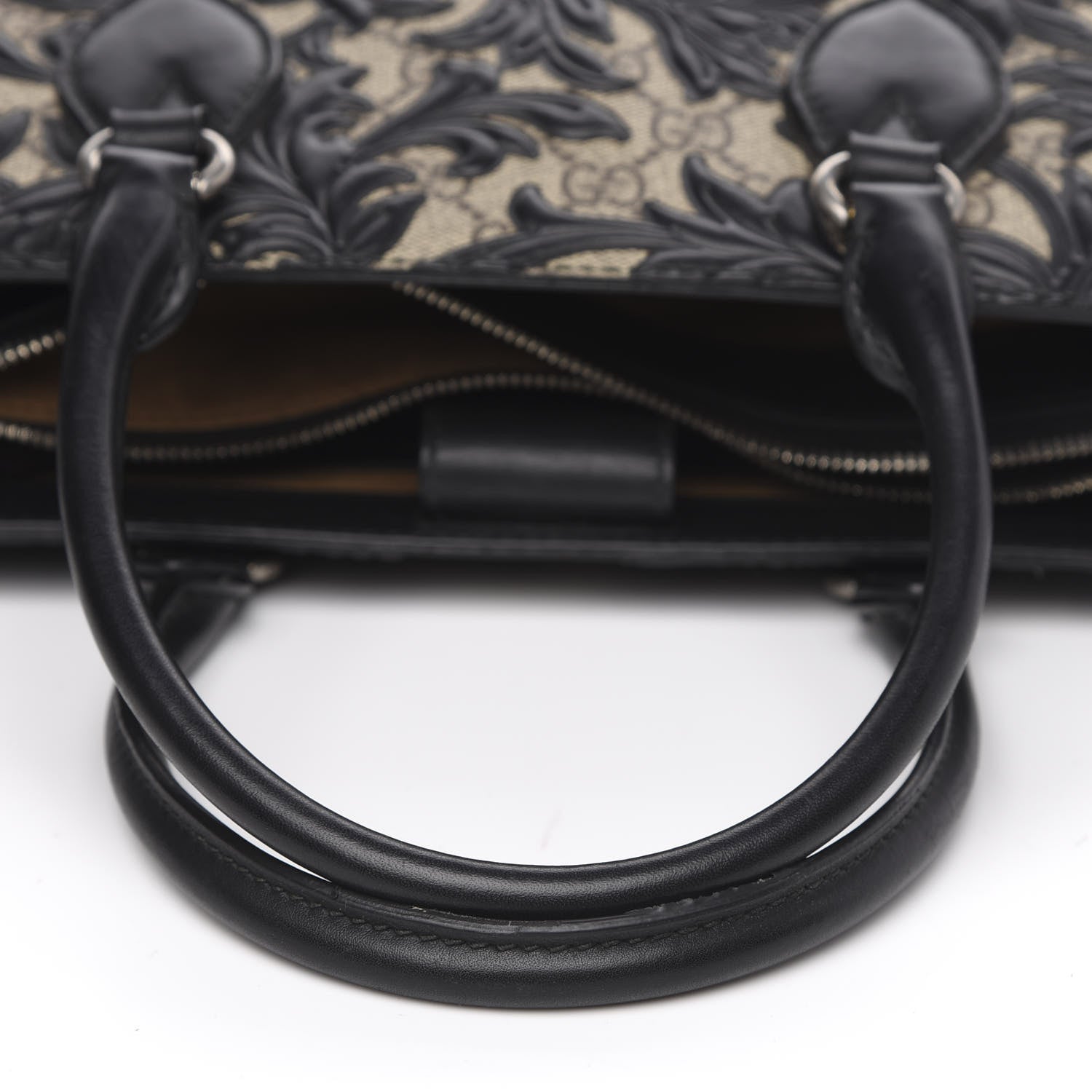 Gucci GG Supreme Monogram Arabesque Small Top Handle Bag Beige Black 12 of 17
