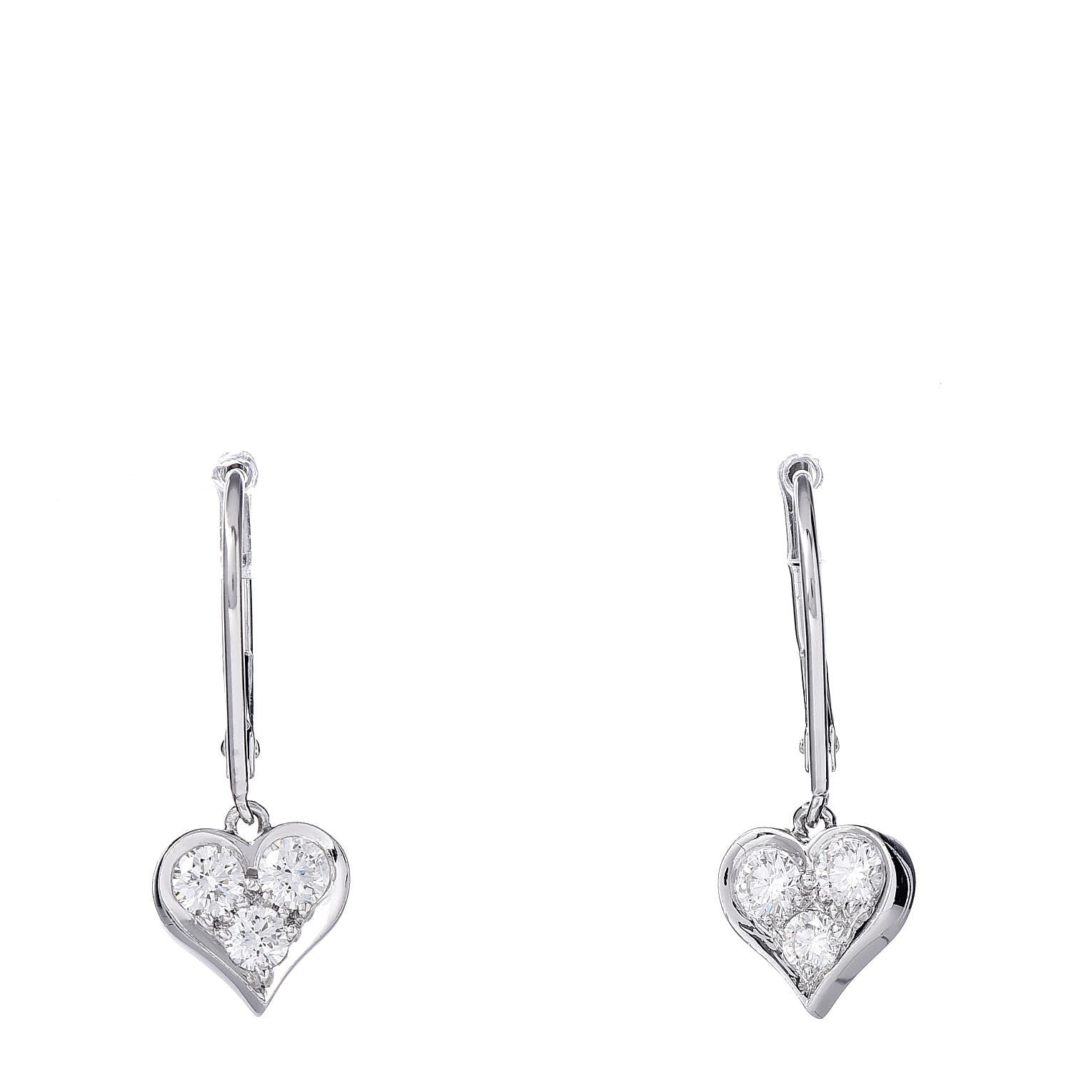 Tiffany Platinum Diamond Heart Drop Earrings 1 of 5