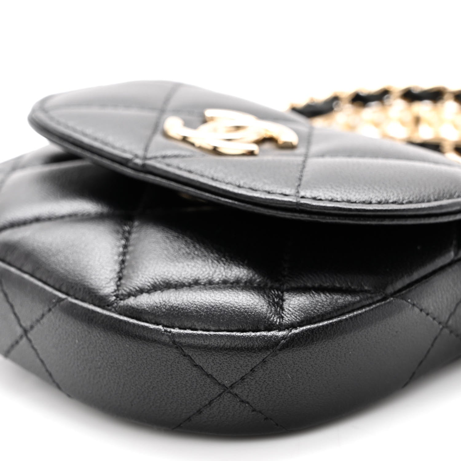 Chanel Lambskin Quilted Pearl Top Handle Clutch With Chain Black 11 of 11