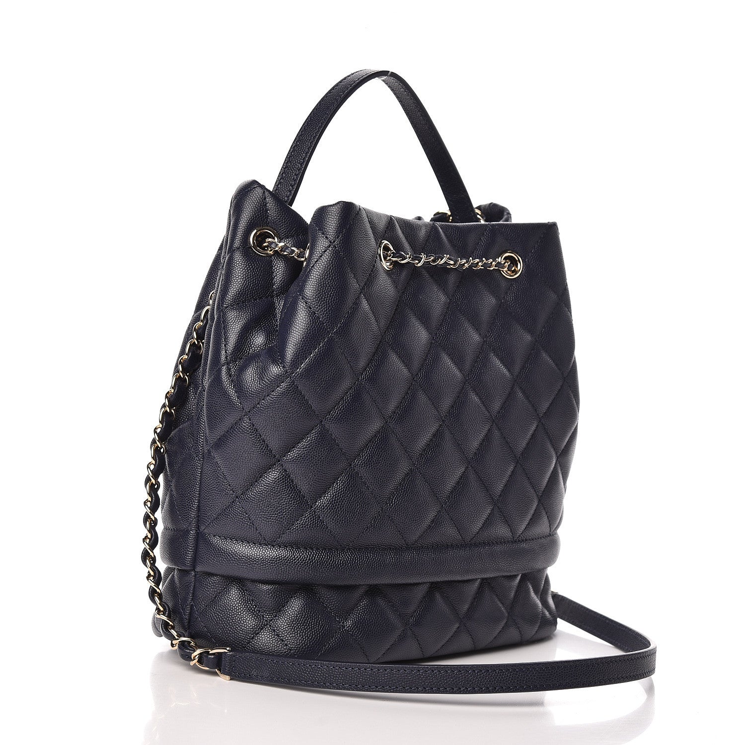 Chanel Caviar Quilted Rolled Up Bucket Drawstring Bag Navy 3 of 11