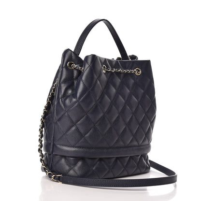 Chanel Caviar Quilted Rolled Up Bucket Drawstring Bag Navy 3 of 11