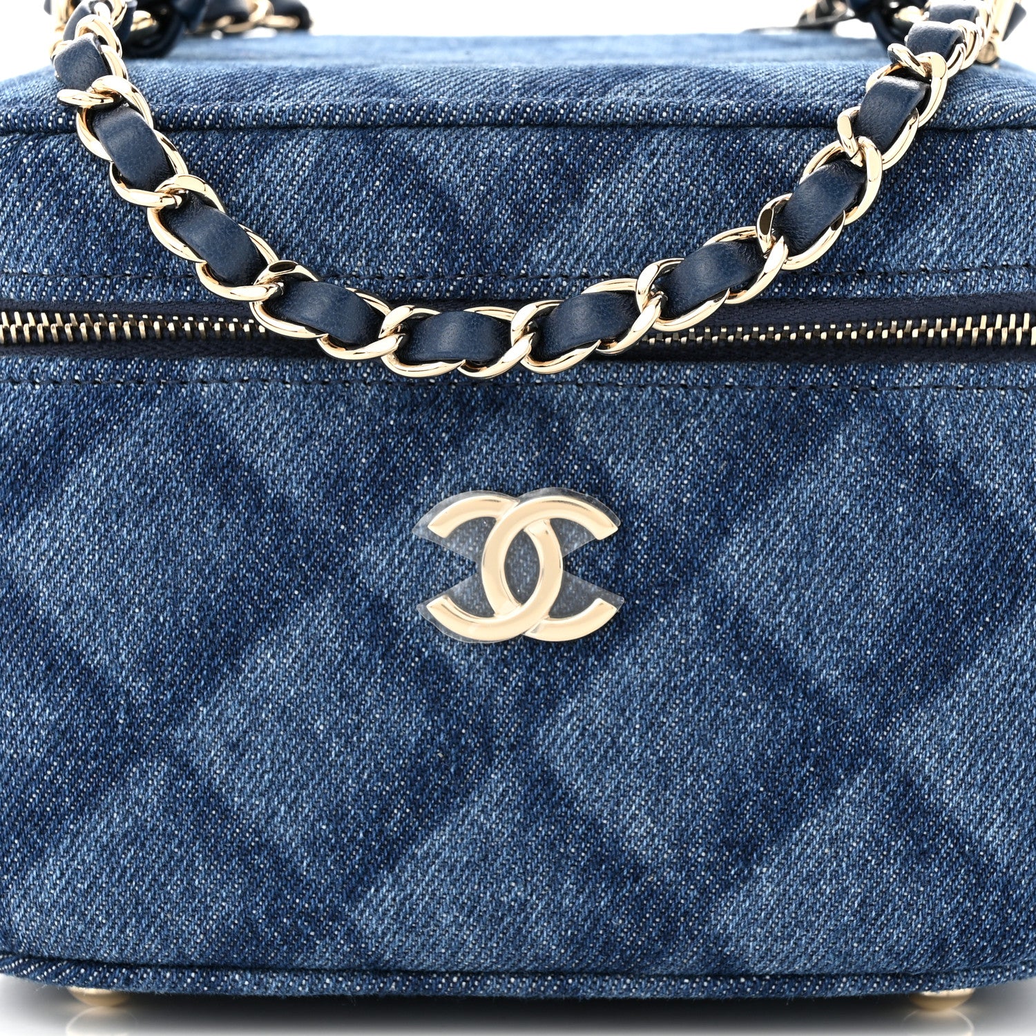 Chanel Printed Denim Quilted Mini Top Handle Vanity Case With Chain Dark Blue 8 of 10