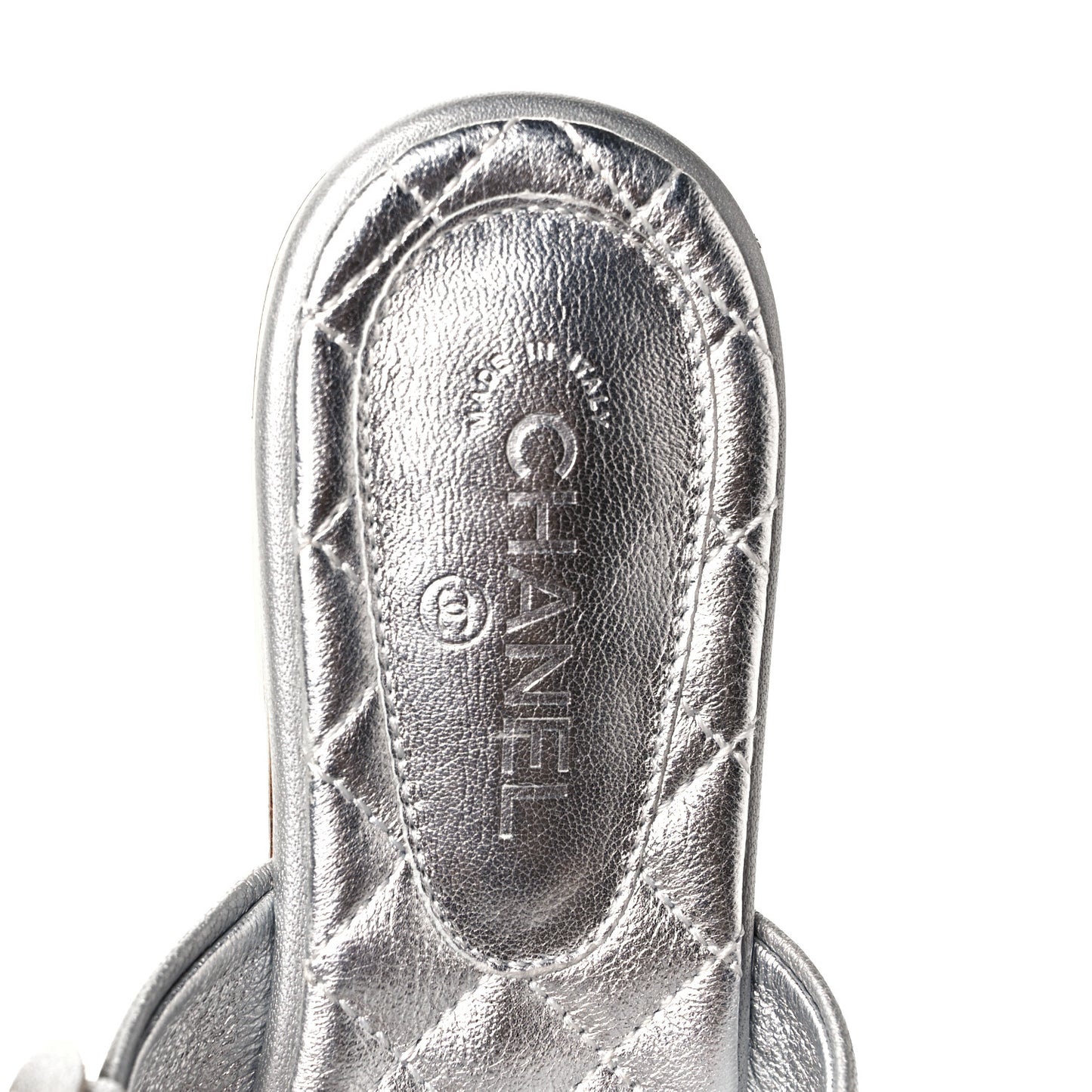 Metallic Lambskin Camellia Slide Sandals 35 Silver