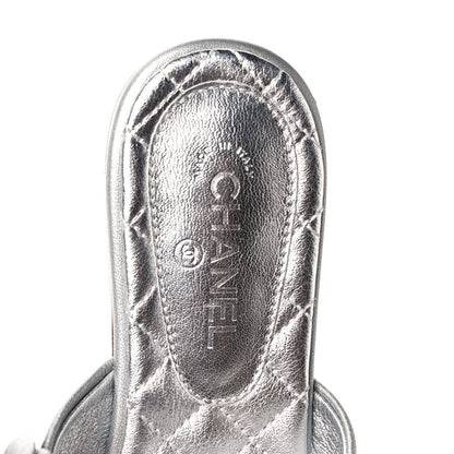 Chanel Metallic Lambskin Camellia Slide Sandals 35 Silver 7 of 9