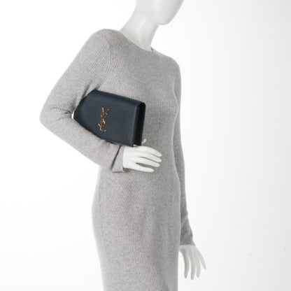 Saint Laurent Grain De Poudre Classic Monogram Clutch Navy 2 of 6