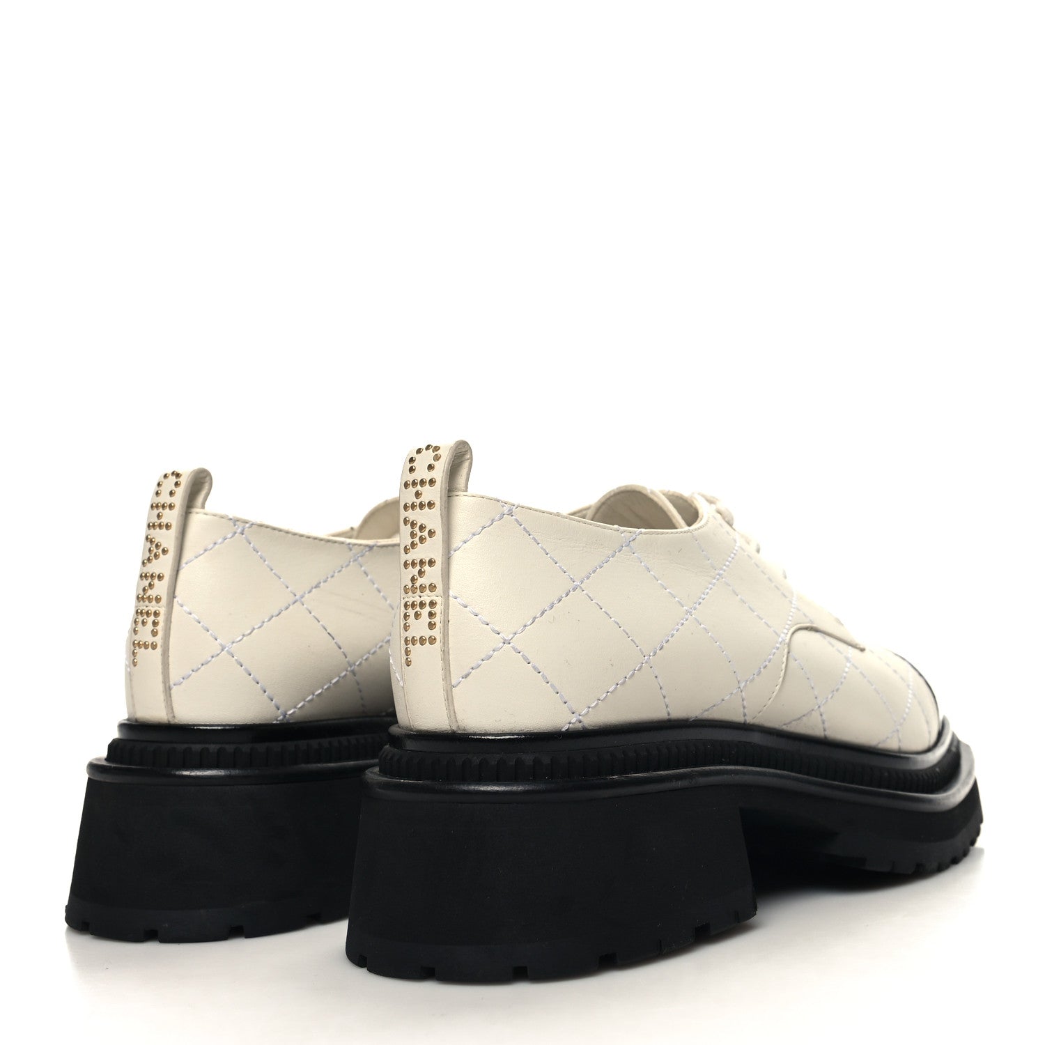 Chanel Calfskin Patent Stitched Cap Toe Lace Up Oxfords 38 White Black 4 of 8