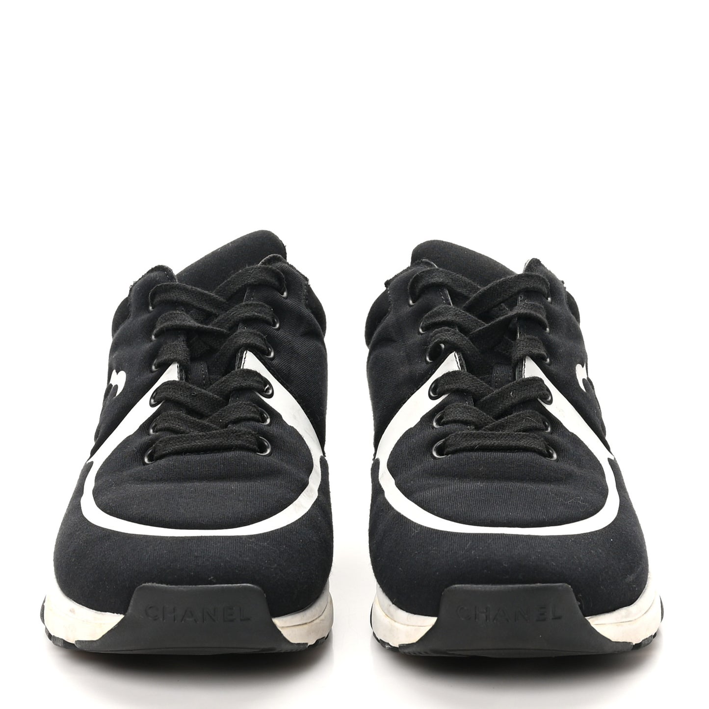 Nylon Suede Calfskin Womens CC Sneakers 37 Black White