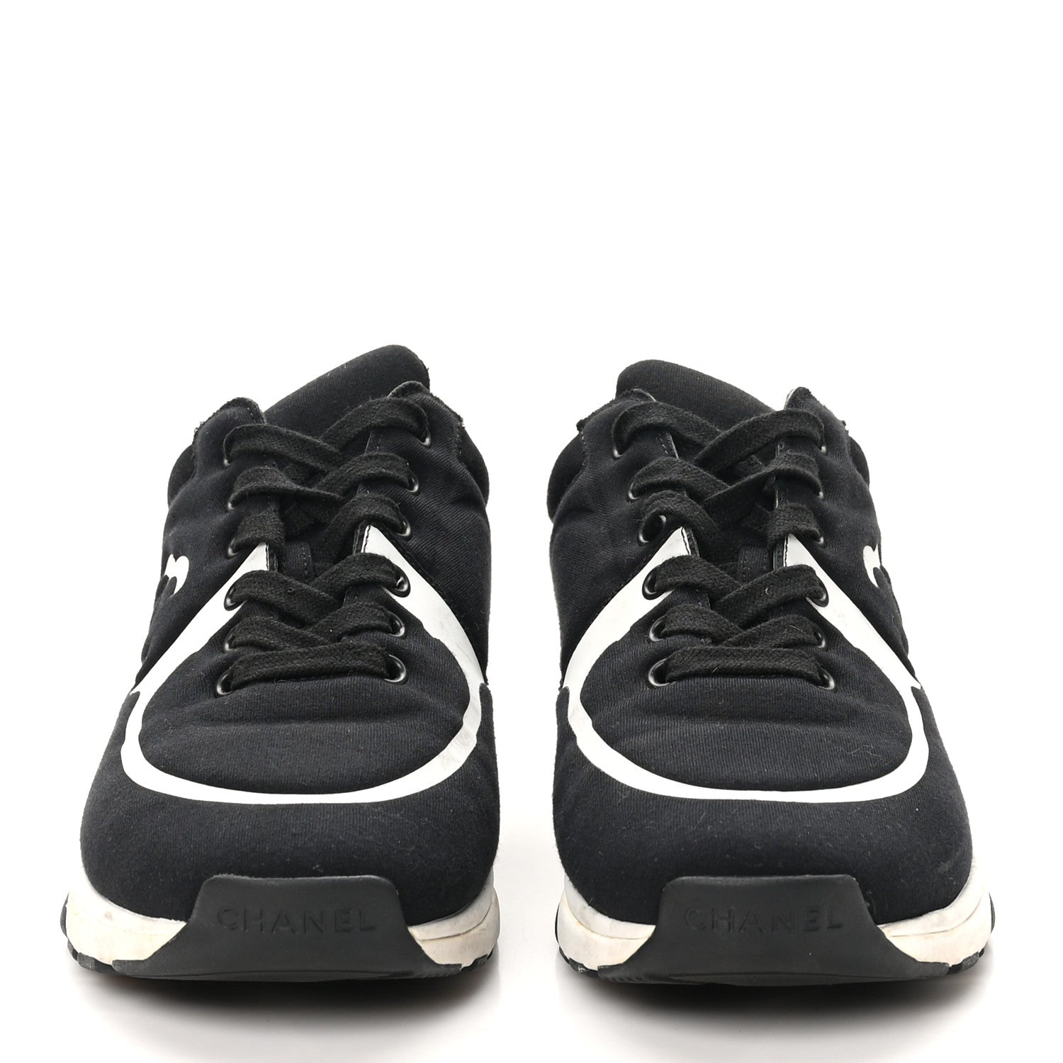 Chanel Nylon Suede Calfskin Womens CC Sneakers 37 Black White 3 of 10