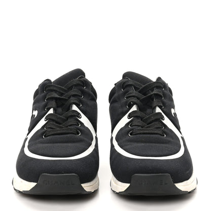 Chanel Nylon Suede Calfskin Womens CC Sneakers 37 Black White 3 of 10