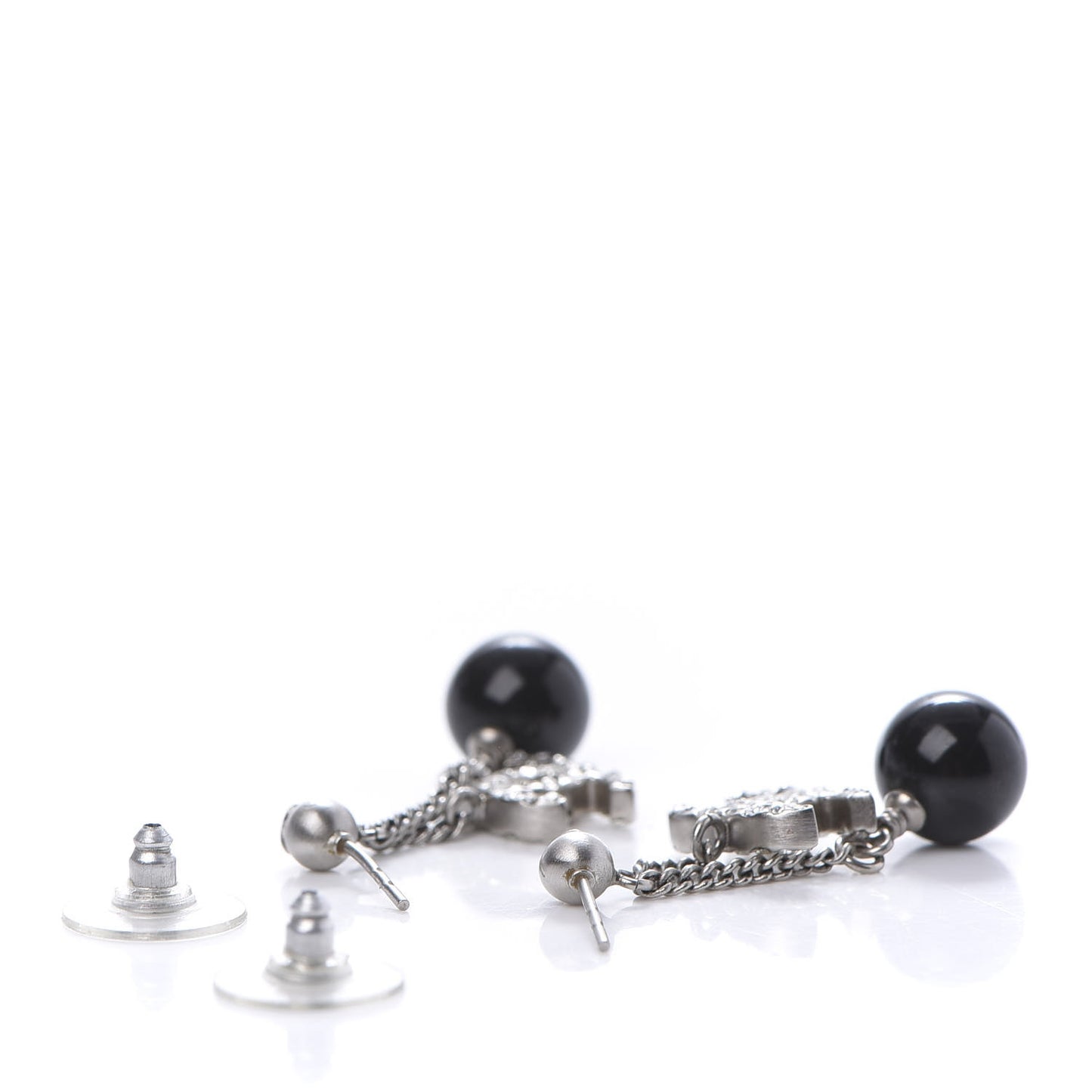 Crystal Pearl CC Dangle Earrings Silver Black