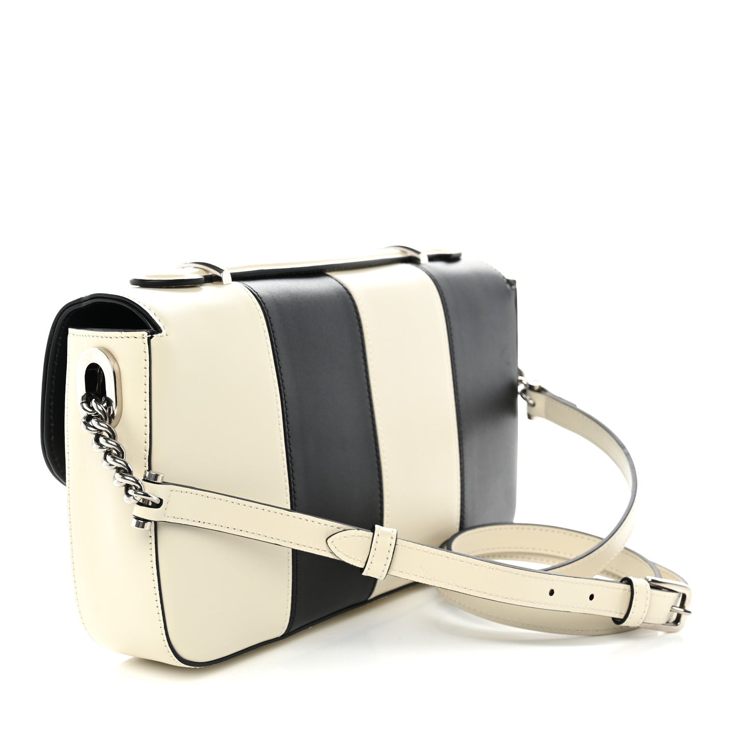 Senna Calfskin Lines Petite GG Top Handle Shoulder Bag Black Mystic White