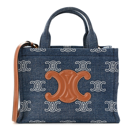 Celine Denim Calfskin Triomphe Print Cabas Blue Tan 1 of 9