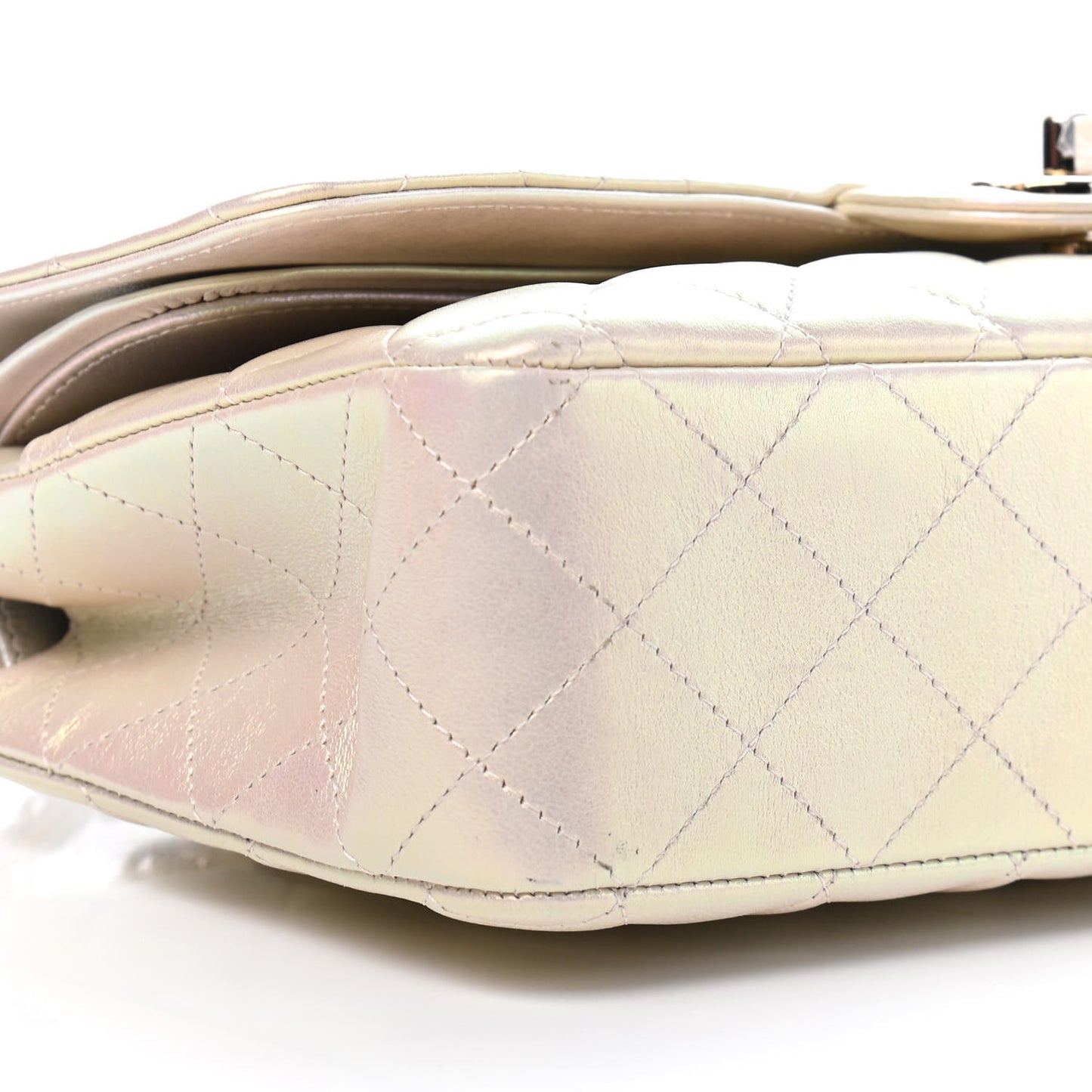 Iridescent Lambskin Quilted Medium Double Flap Ivory