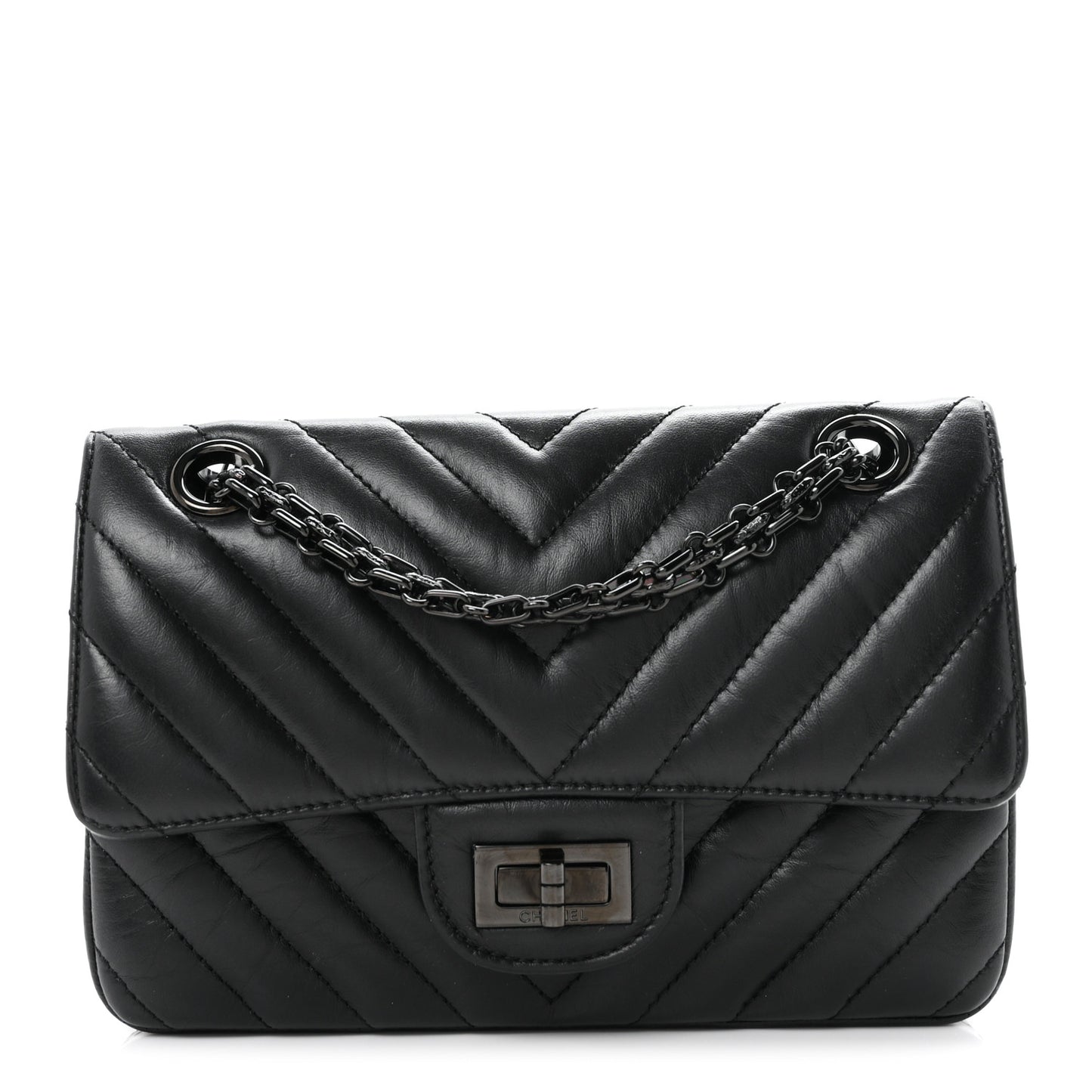 Aged Calfskin Chevron Quilted 2.55 Reissue Mini Flap So Black