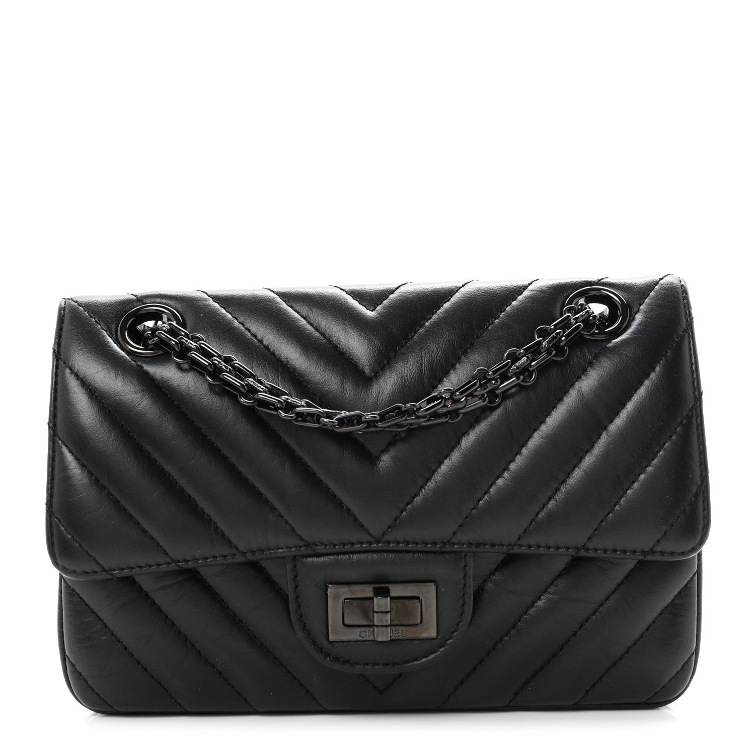 Chanel Aged Calfskin Chevron Quilted 2.55 Reissue Mini Flap So Black 1 of 11