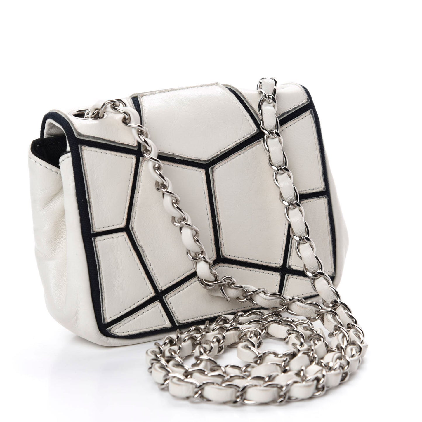 Calfskin Stitched Curve Mini Flap White Black