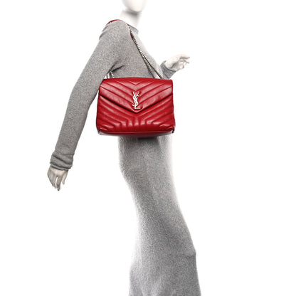 Saint Laurent Calfskin Y Quilted Monogram Medium Loulou Chain Satchel Rouge Eros 2 of 11
