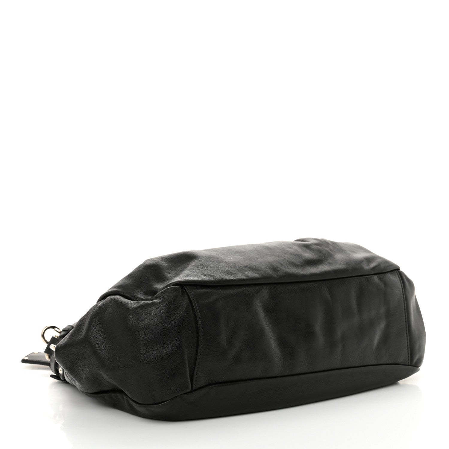 Prada Soft Calfskin Pleated Shoulder Bag Black 4 of 10