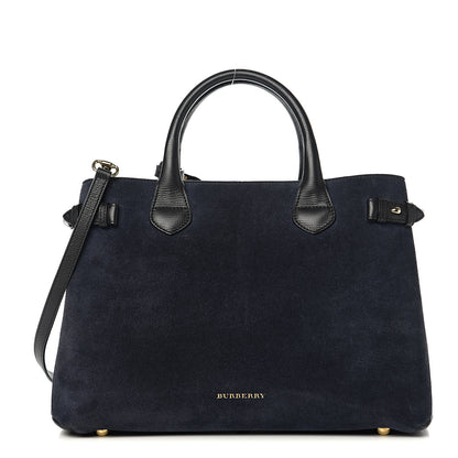 Burberry Suede House Check Medium Banner Tote Ink Blue 1 of 10