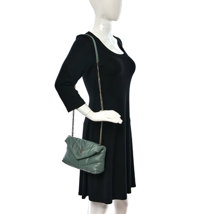 Saint Laurent Lambskin Quilted Toy Loulou Puffer Monogram Chain Satchel Vert Opaline 2 of 10