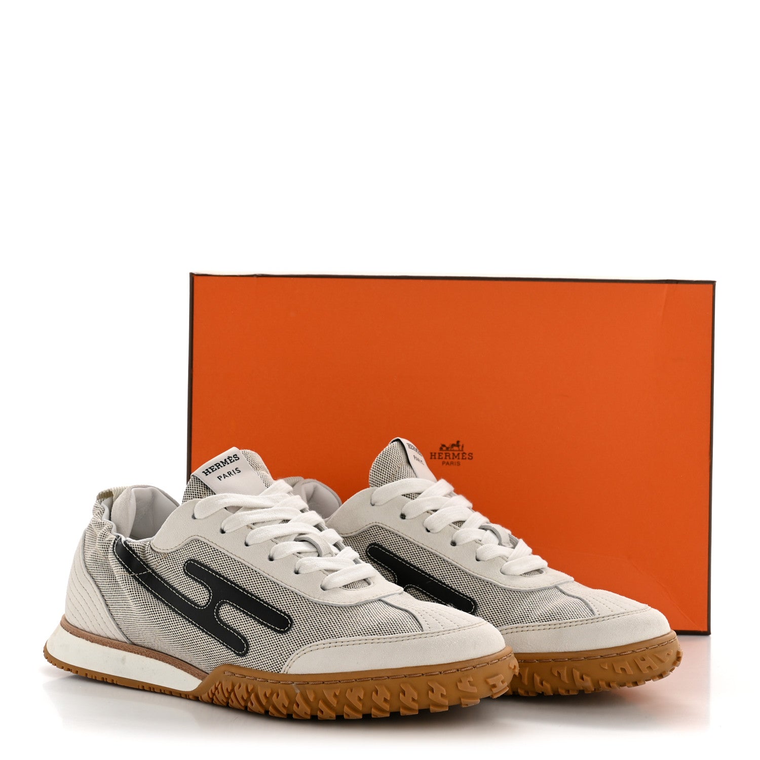 Hermes H Canvas Suede Goatskin Calfskin Jet Sneakers 37.5