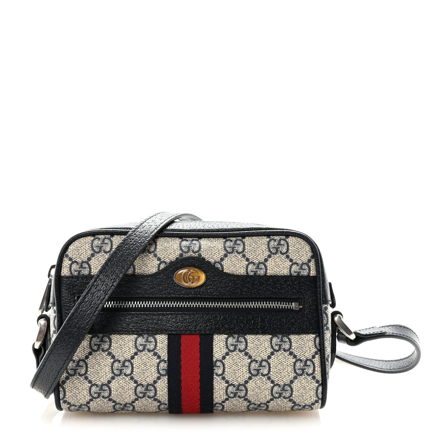 Gucci GG Supreme Monogram Textured Dollar Calfskin Web Mini Ophidia Shoulder Bag Beige Blue 1 of 10
