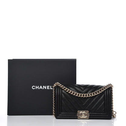 Chanel Caviar Chevron Quilted Medium Boy Flap Black 10 of 10