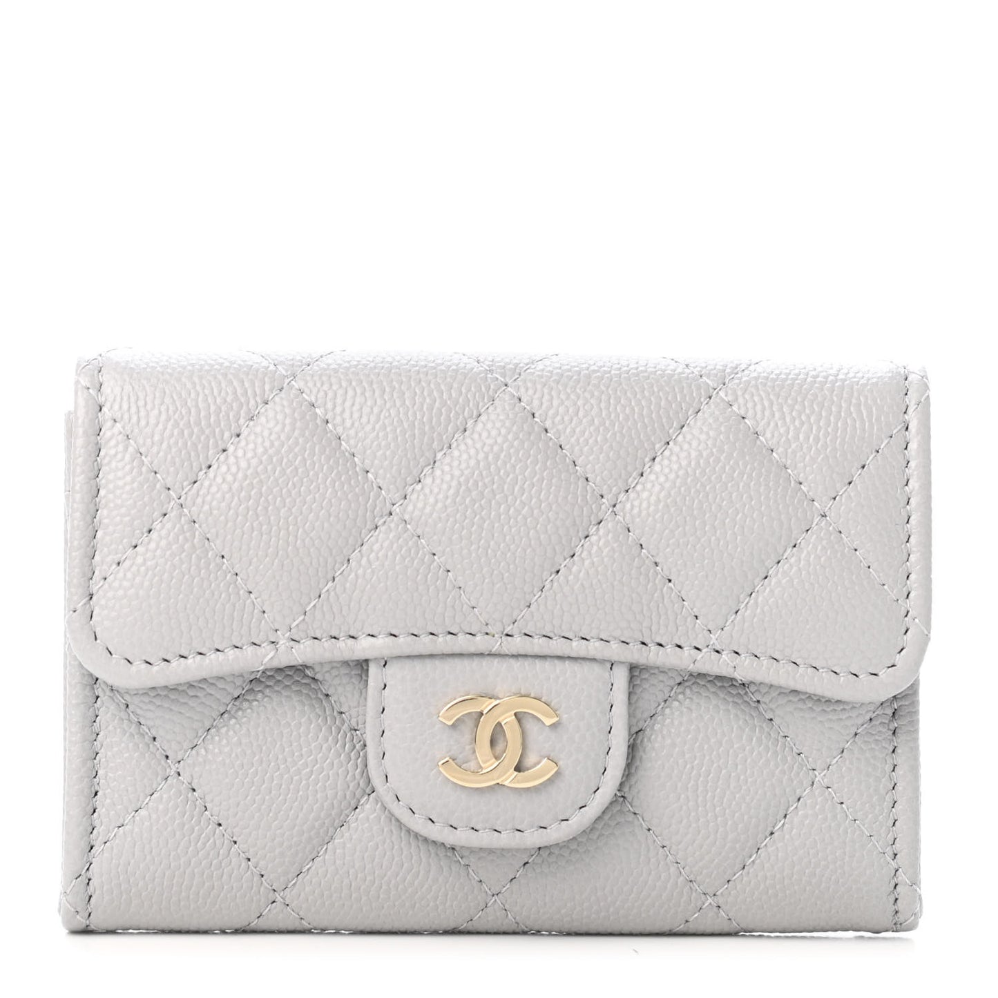 Caviar Quilted Flap Card Holder Wallet Grey