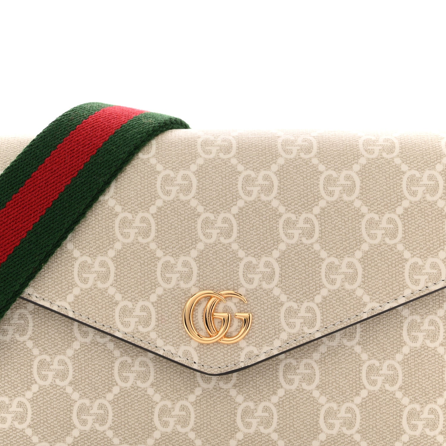 Gucci GG Supreme Monogram Textured Dollar Calfskin Web Mini Ophidia Envelope Shoulder Bag Beige Mystic White Oatmeal 8 of 12