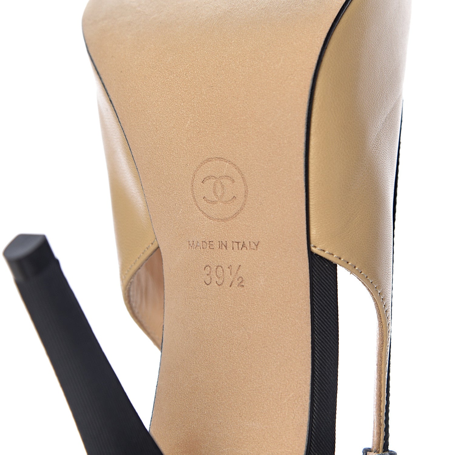Chanel Lambskin Grosgrain Cap Toe CC Slingback Pumps 39.5 Beige Black 8 of 9